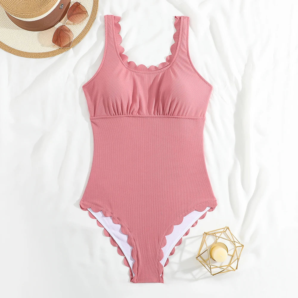 2026 Sexy Ruffle Swimsuit One Piece Solid Swimwear Women Bathers Bathing Swimming Swim Suit Female Beachwear XXL