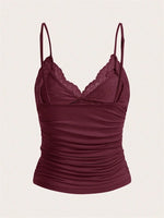 Sexy Contrast Lace Bow Front Crop Cami Top Women 2024 Summer Grunge Punk Y2K Clothes Ruched Skinny Backless Tee Shirt