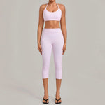 Women's Seamless Yoga Set Sports Fitness Gym Slim-fit Beautiful Back Halter Bra Suits Training Running Hip Lift Capri Pants Sets