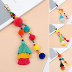 Summer Beach Shell Keychain Boho Style Hair Ball Tassel Keychain Colorful Pompom Keyring for Women Bag Hanging Pendants
