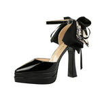 BIGTREE Pumps 2026 Summer New Hot Sale European Style Patent Leather Pointed Toe Buckle Platform High Heel Bow Shoes Women Shoes
