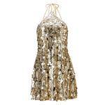Women Summer Mini Dress Sparkly Sequin Sleeveless Halter Backless Slip Dress for Evening Party Date Night Streetwear