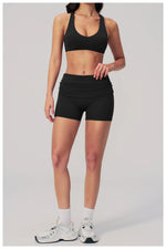 Women Two Piece Gym Yoga Sets Back Cross Sports Bra Pleate High Waist Short Fitness Suit Outdoor Running Camisole Tops Outfits
