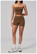 Summer Tight Yoga Suit Women Color Contrast Strapless Slim Sports Tank Top Shorts Fitness Suit Gym Running Workout Tracksuit
