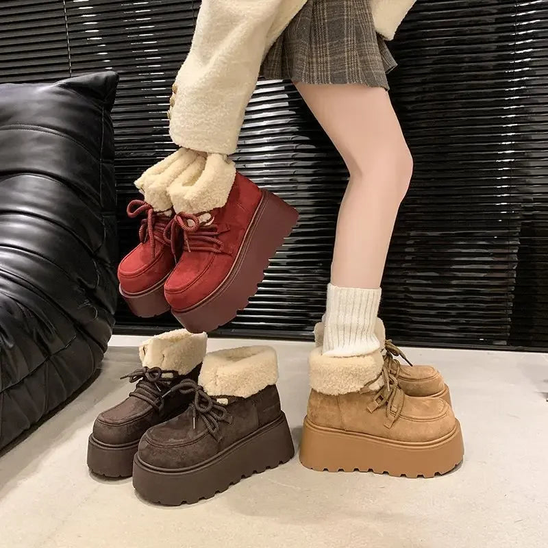 2026 New Winter Chunky Platform Women Fur Snow Boots Keep Warm Thick Sole Warm Cotton Short Booties Shoes Zapatos Mujer