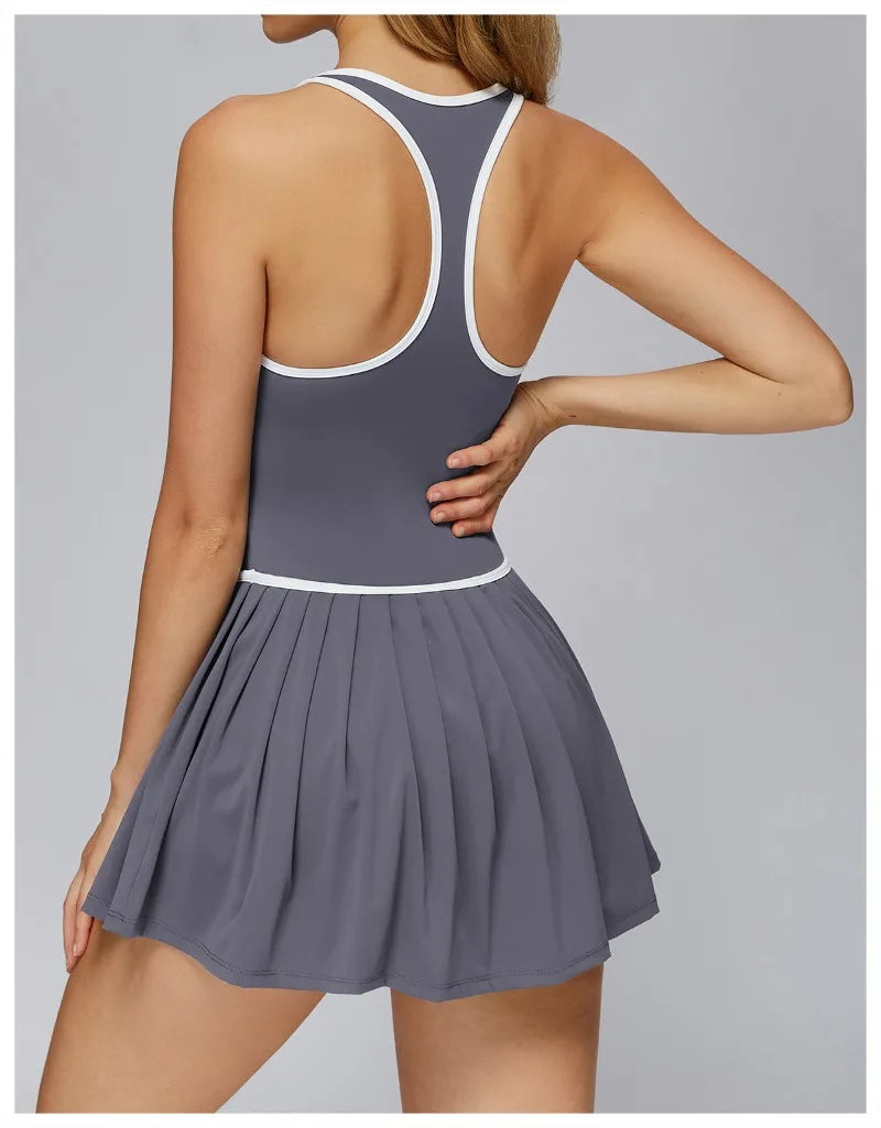 Women's Nude Yoga Clothes Beautiful Back and Slim Fit Two Anti Glare Dresses Outdoor Sports Running and Leisure Fitness Clothes