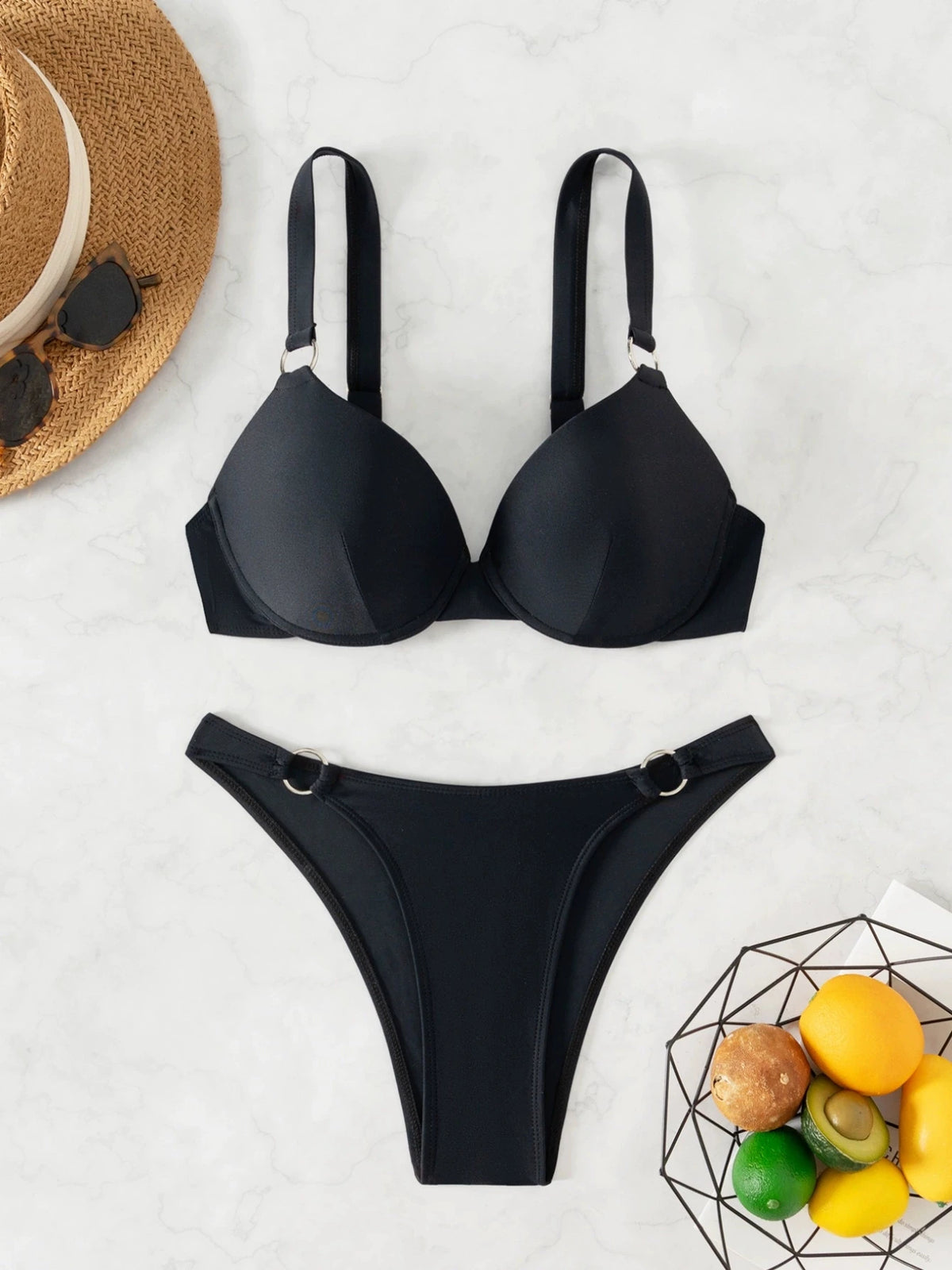 DEKA Underwire Bikini Set Women Halter High Cut Swimwear Solid Pleated Split Swimsuit Sexy Thongs Summer Holiday Bathing Suit