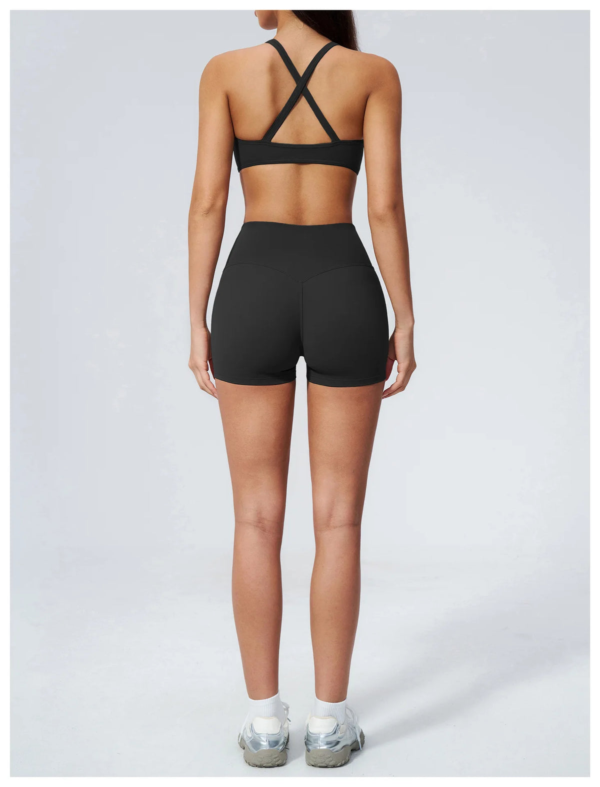 2 Piece Summer Yoga Sets for Women Hollow Back Cross Sports Bra Fitness Clothes Tight High Waist Shorts Running Workout Clothes