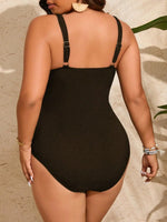 Retro Pleate Front Bow One Piece Swimsuit Large Size Women Black Slim Tummy Control Swimwear Tankini Beach Holiday Bathing Suits