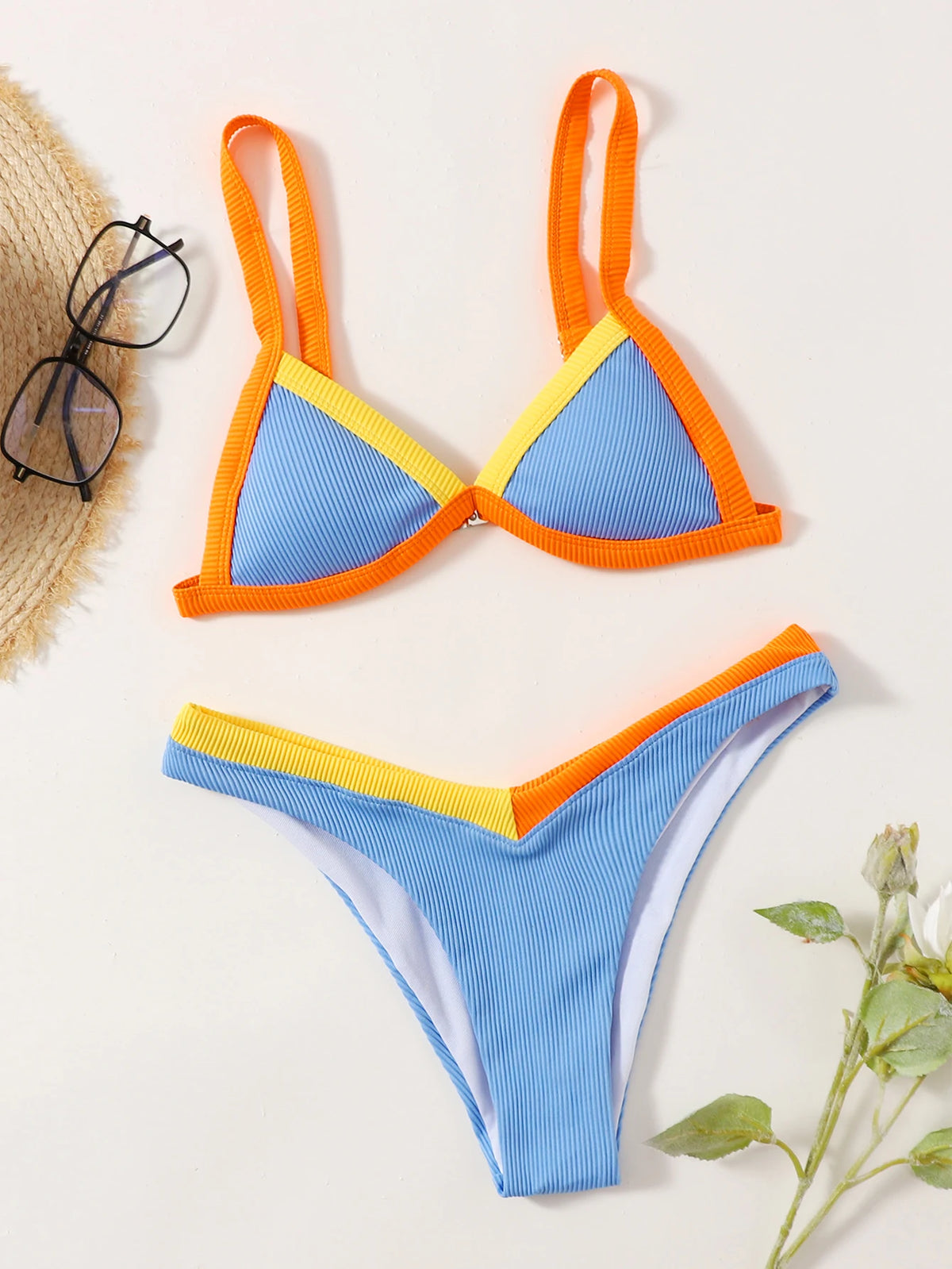 ZTVitality Contrast Binding Triangle Women's Swimsuit High Cut Sexy Bikini 2022 New Arrival Biquini Padded Bra Push Up Swimwear