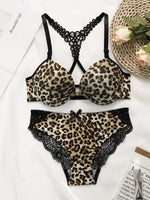 Ladies' New Leopard Print Sexy And Comfortable Front Bbutton Beautiful Back Underwear Lace Triangle Underwear Set A3159
