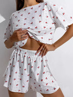 Women Pajamas Set Women's Short Sleeve Shorts Jacquard Print Summer Fashion Two-piece Pajamas Homewear Set Loungewear for Women