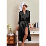 Women's Satin Robe Belted Elegant Solid Color Silky Comfort Bathrobe Loungewear