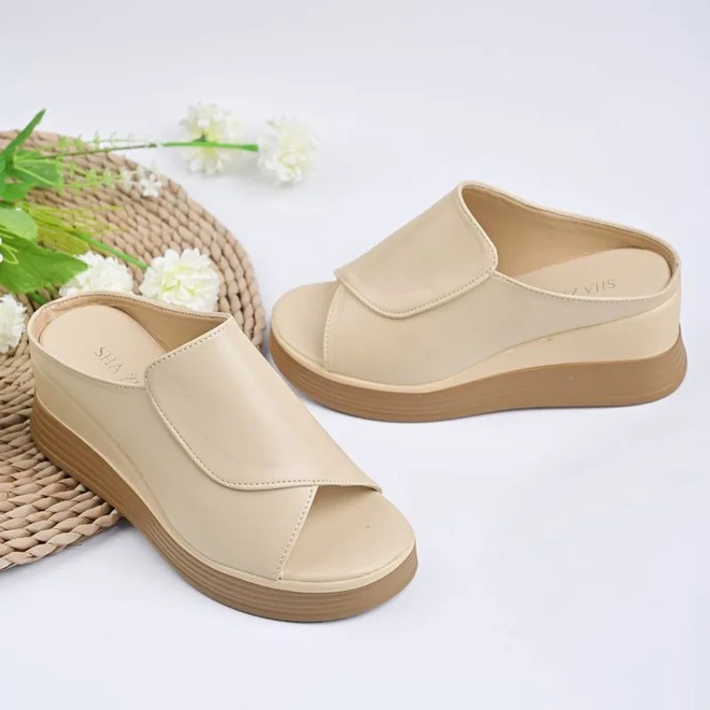 Slippers Women Summer Slides On A Wedge Shoes Heeled Mules Platform Fashion Pantofle High Luxury 2026 Slippers Women Summer On A