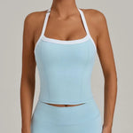 Women's Seamless Yoga Tank Top - Adjustable HALTER Neck & Quick-Dry Fitness Shirt Color Block Running Sports Gym Workout Top