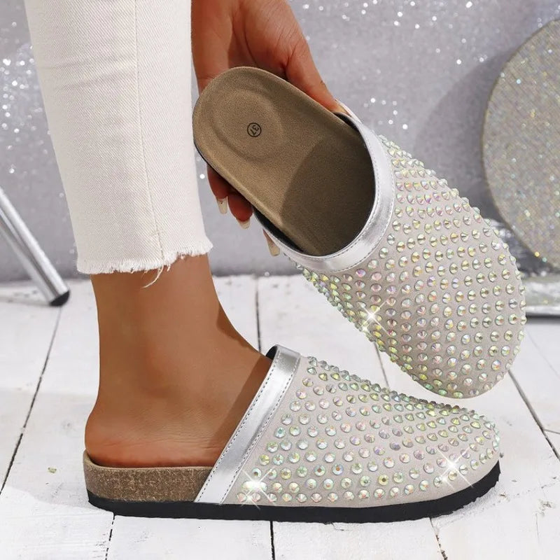 Summer Shoes for Women Slippers Luxury Rhinestone Rivets Casual Sandals Mesh Slip-on Loafers