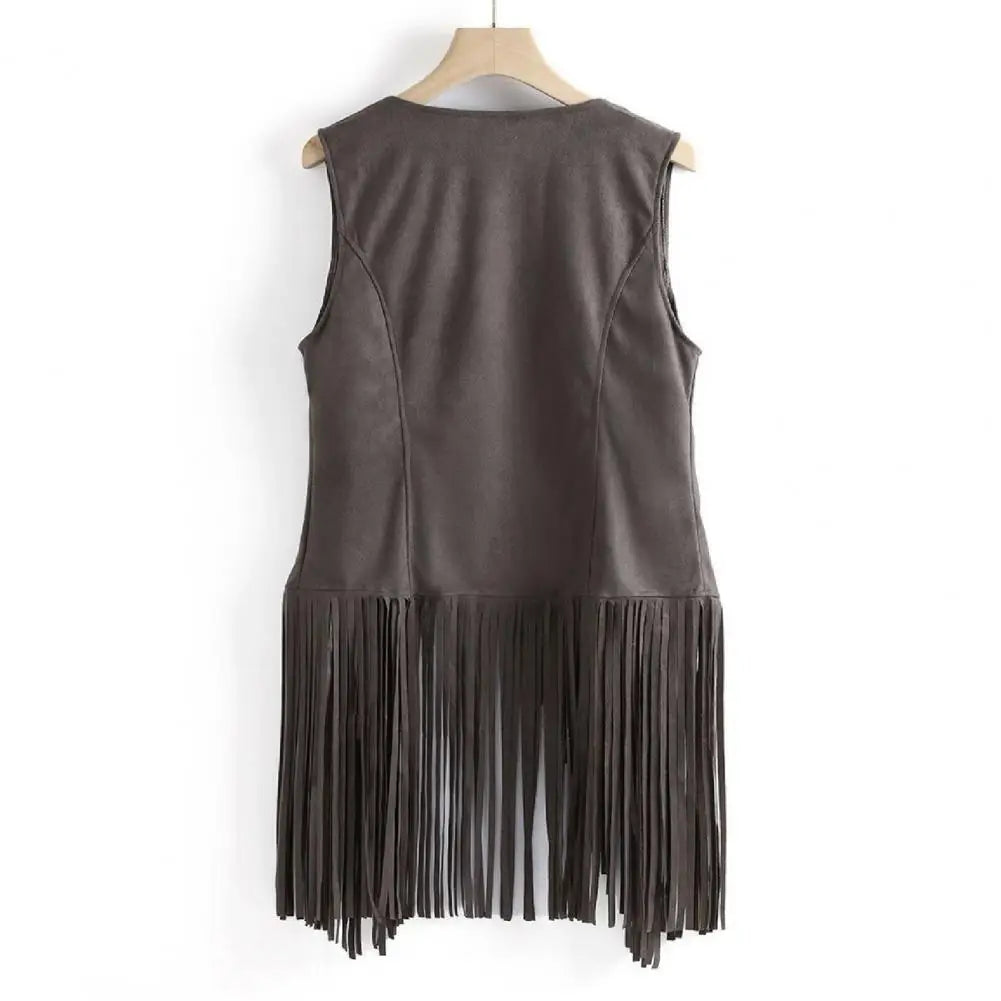 Open Front Tassel Cardigan Women's Fringe Vest Retro Sleeveless Jacket Cowgirl Western Outfits Outerwear