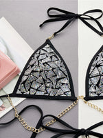New Bling Sequins Halter Metal Chains Bikini Women Swimwear Female Swimsuit Two-pieces Bikini set Bather Bathing Suit Swim K4865