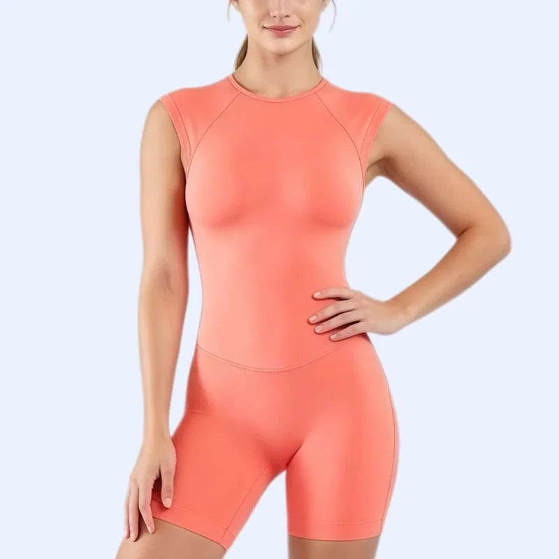 HISTELLO Impact Short Sleeve One Piece Women Seamless Backless Yoga Bodysuit Slim Fit Gym Pilates Workout Active Romper