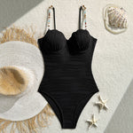 Vintage Blue Wave One Piece Swimwear Women 2026 Beading Strap Push Up Underwire Tummy Control Bathing Suit One Piece Swimsuit