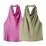 Women's Fashionable Sleeveless Halter Neck Top With Silk Satin Cowl Backless Sleeveless Blouse For Women Elegant Summer Top 3QM8