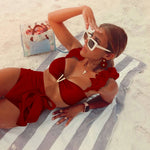 Two-Pieces Women Floral 2025 Push-Up Padded Bra Ruffles Bandage Bikini Set Swimsuit Swimwear Bathing Suit Beachwear Biquini