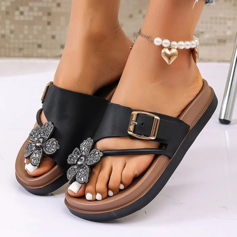 Summer Clip Toe Non Slip Casual Slippers Fashionable New Round Headed Elegant Flat Slippers for Women