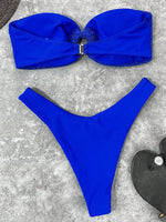 Wrinkled Fishnet Strapless Bandeau Bikini Women Swimsuit Female Swimwear Two-pieces Bikini set High Cut Bather Bathing Suit Swim