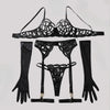 Toucheart Sexy Mesh Solid Color Lace See-through Interesting Hollow Out Underwear Garters Backless Steel Ring Patchwork Sexy Set