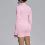 Women's Seamless Yoga Sets Sports Fitness Gym Zipper Long-Sleeve Jacket Hip Lift High-Waist Shorts Suits Workout Training Sets