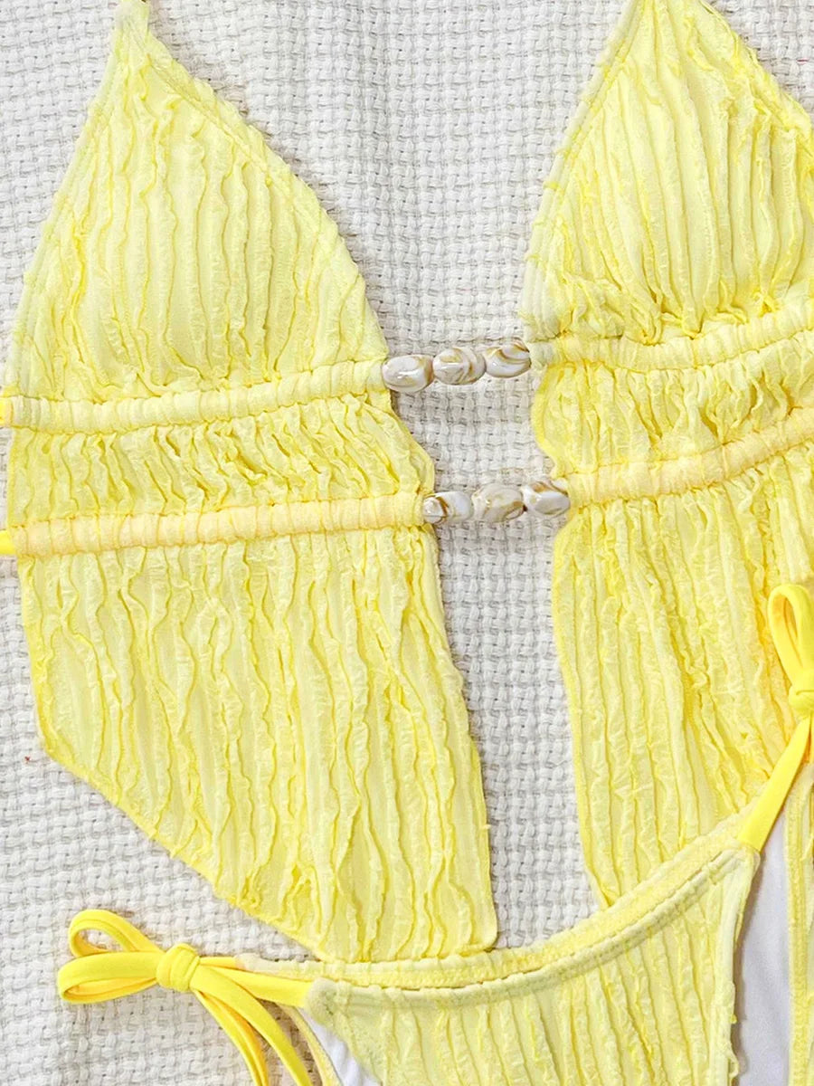 S - XL Wrinkled Tankini Halter Micro Bikini Women Swimwear Female Swimsuit Two-pieces Bikini Set High Cut Bathing Suit Swim Lady