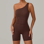 One Shoulder Women Sports Jumpsuit Sleeveless Yoga Rompers Backless Sportswear Women Workout One Piece Bodysuits Female