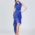 Women's Sparkling Sequin Carnival Irregular Tassel Dress Latin Dance Stage Costume Squins Fringe Tassel Sexy Bodycon Party Dress