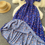 2025 Summer French Vintage Floral Dress Fashion Elegant High-Waisted Drawstring Vestidos Printed Fresh And Sweet Long Dresses