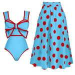2024 Black White Retro One Piece Swimsuit Women Bow Tie Swimwear with Skirt Sexy Bathing Suit Monokini Beach Bodysuit Beach Wear