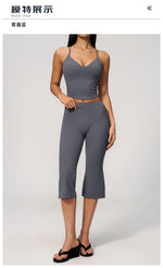 Summer New Yoga Clothing Women Solid V Neck Slim Sports Tank Top Athletic Wear High Waist Butt Lift Mid Pants Gym Fitness Suits