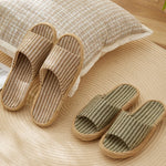 Janpanest Style Cotton Linen Slippers For Womeen Men Leisure House Shoes Striped Style Anti-slip Couples Home Breathable Slides