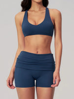 Women Two Piece Gym Yoga Sets Back Cross Sports Bra Pleate High Waist Short Fitness Suit Outdoor Running Camisole Tops Outfits
