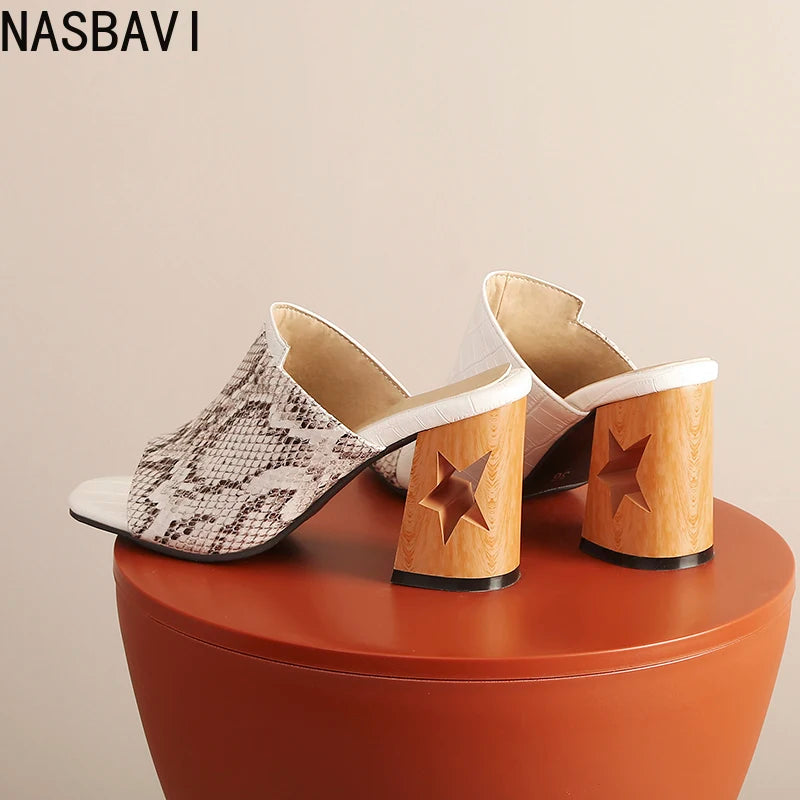 NASBAVI Brand New Ladies Peep Toe Summer Sandals Fashion Mixed Colors Chunky High Heels Women Sandals Party Woman Shoes 35-45
