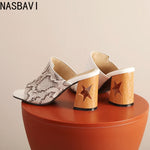 NASBAVI Brand New Ladies Peep Toe Summer Sandals Fashion Mixed Colors Chunky High Heels Women Sandals Party Woman Shoes 35-45