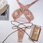 DEKA Women Cross Bandage Bikini Snake Swimsuit Bronzing String Swimwear Thong Extrem Micro Biquini Beach Outfit Bathing Suit