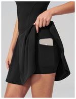 Bodycon Tennis Dress with Shorts Pocket Women Speed Dry Sleeveless V Neck One Piece Sport Outfit Short Dress Fitness Yoga Set