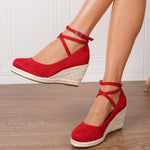 Big Size 43 Comfort Summer Office Lady Platform Shoes Espadrilles Shoes Women Leisure Cross Strap High Heels Wedges Pumps Woman