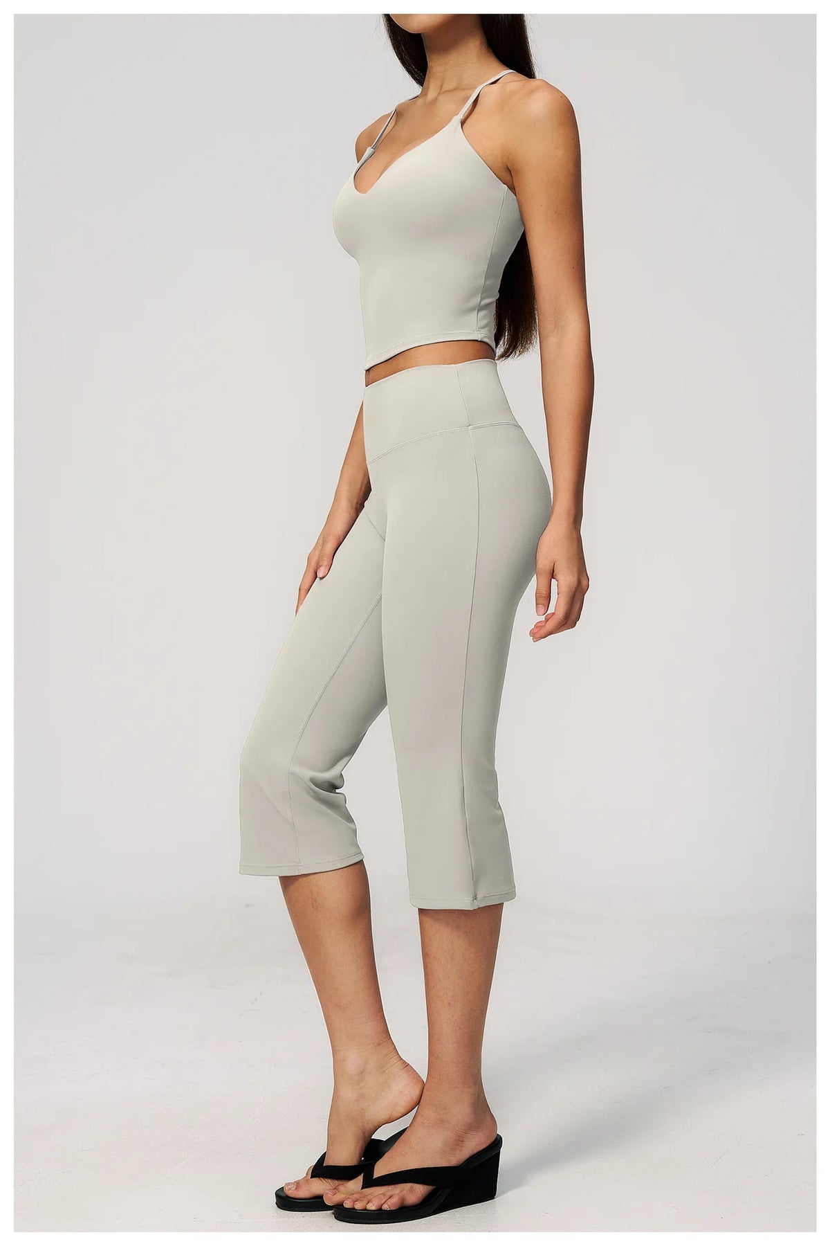 Summer New Yoga Clothing Women Solid V Neck Slim Sports Tank Top Athletic Wear High Waist Butt Lift Mid Pants Gym Fitness Suits