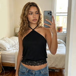 2026 Summer Women's Backless Lace Hem Tank Tops Slim Fit Halter Vest Daily Fashion Going Out Sleeveless Shirts