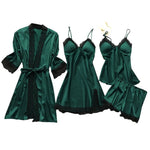 4 Pieces Women's Sexy Lace Pajamas Fashion V-Neck Gown Comfort Pajamas Pajamas Pajamas With Chest Pads Nightdress Casual Loungew