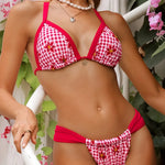2026 Summer Women's Micro Bikini Set Floral Print Push Up Thong Bathing Suit Beachwear Sexy Halter Lace-up Swimsuit Holiday Look
