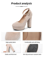 2026 Plus Size 43 Elegant Black Ankle Strap Platform Pumps Sexy Spike High Heels Shoes Women Classic Apricot Office Lady Shoes