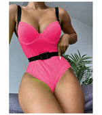 2026 New One Piece Swimsuit Swimwear Women Sexy Push Up Solid Bathing Suit Beachwear with Removable Belt Costumi Da Bagno Donna