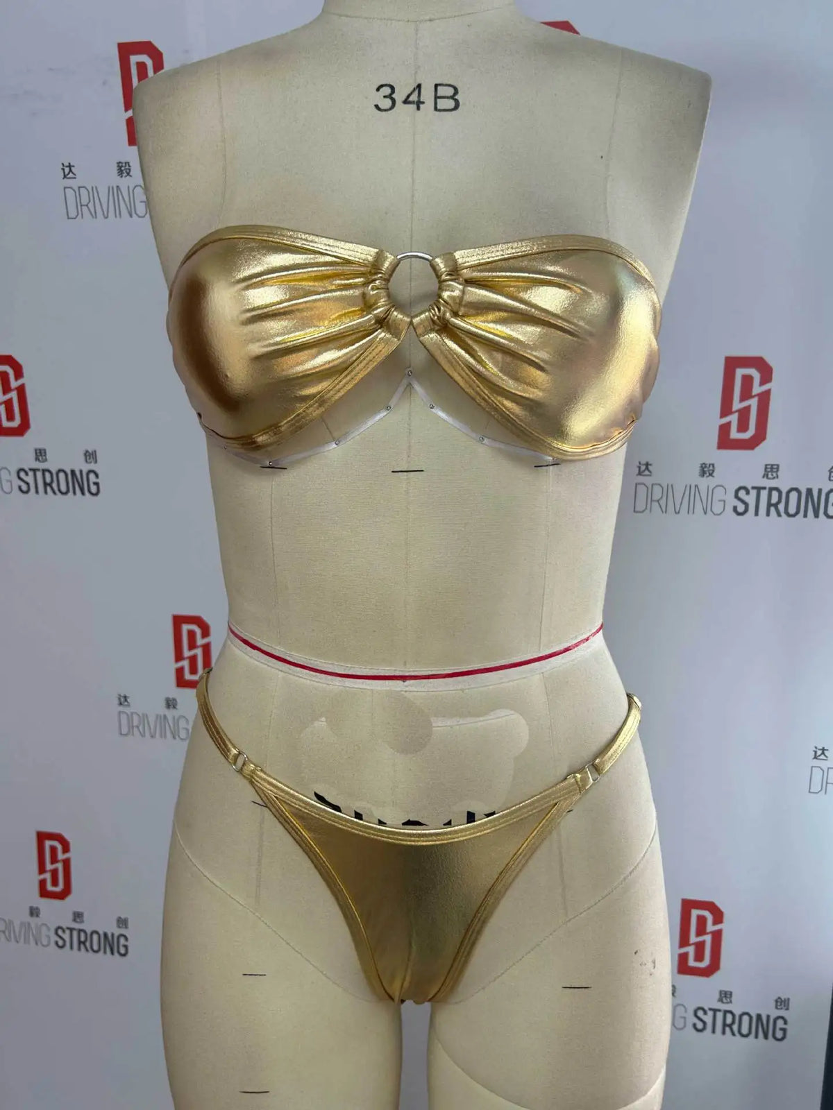 DEKA Sexy Shiny Gold Bandeau Bikini Set Women Ring Linked Hollow Out Push Up Bra Micro Swimsuit Bathing Suit Thong Swimwear